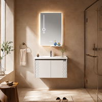 Meuble-lavabo carré moderne et élégant de style industriel en acier inoxydable 304 avec dessus en marbre et lavabo en céramique