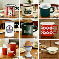 Tasse à eau en émail vintage faite à la main, durable, réutilisable, pour boissons chaudes et froides, avec logo personnalisé, 350 ml, 500 ml, crème, pour l'extérieur