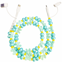 Câble de charge FASHLINK Pastel Bow Pearl Beaded 4 en 1 USB Type C Multi-connecteur Accessoire de mode Coquette