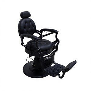 เก้าอี้ตัดผมหนังสีดำแบบไฮดรอลิก ปรับเอนได้ ฐานกลม ปรับความสูงได้ - Product Image 1