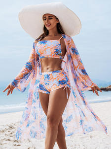 RUIQUWIN Hot Selling Summer Women's High-End Printed 3-Piece <b>Bikini</b> <b>beachwear</b> Sun protection Long jacket Vacation Swimwear - Product Image 4