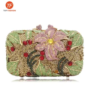 Quality Lilies Flowers Crystal Rhinestone Party Clutch Evening Bag from Factory
