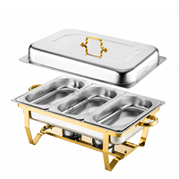 Plat de service rectangulaire Oulu 9L avec couvercle argenté et cadre doré, chauffe-plats pliable en acier inoxydable pour buffet, avec 1/2/3 bacs alimentaires