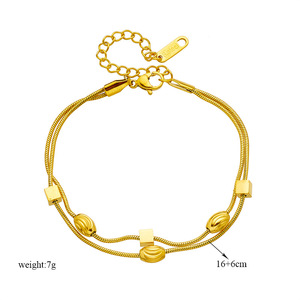 Geometric <b>Titanium</b> Steel Double Layer Bracelet Gold Unisex Gift Jewelry - Product Image 4