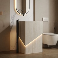 Meuble-lavabo de salle de bain de luxe haut de gamme avec vasque sur colonne en pierre, personnalisable, pour lavage des mains et du visage, avec finition sans joint