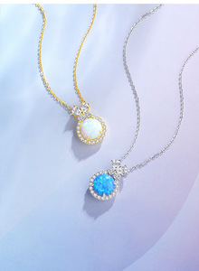 Collier pendentif nœud en opale bleue plaqué or 18 carats en argent sterling S925 exquis pour femme, bijoux de mode - Product Image 4