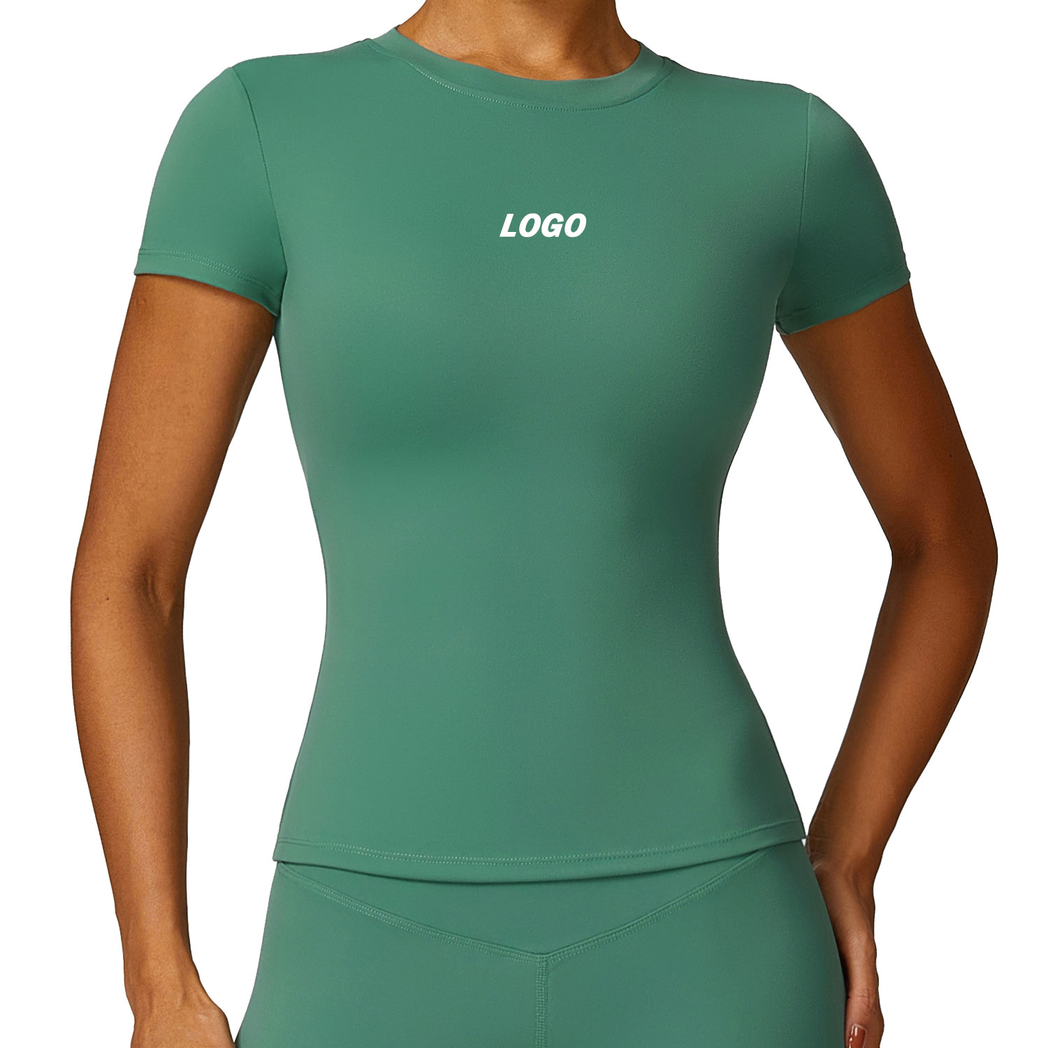 Custom Women Essentially O Shape Mini Neck Workout Yoga Slim Fit Tank Top Short Sleeves Shirt Basics Women Running Gym Tops