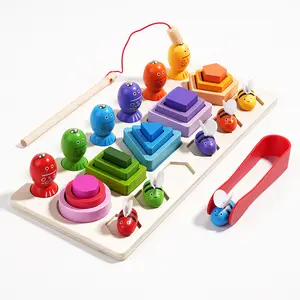 Montessori Houten Vorm Sorteerder Stapelaar Peuters Puzzels Speelgoed Geometrische Speelgoed Peg Puzzels Baby Stapelen Sorteren Speelgoed Vissen Spel