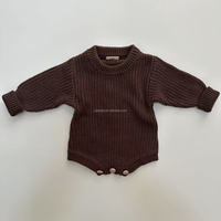 Combinaison en tricot pour bébé garçon nouveau-né avec bonnet et chaussettes, ensemble cadeau 3 pièces, hiver, couleur chocolat unie, combinaison en tricot épais, pulls