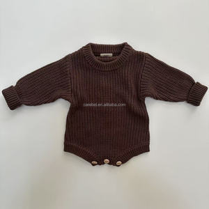 Combinaison en tricot pour bébé garçon nouveau-né avec bonnet et chaussettes, ensemble cadeau 3 pièces, <span class=keywords><strong>hiver</strong></span>, couleur chocolat unie, combinaison en tricot épais, pulls - Product Image 5