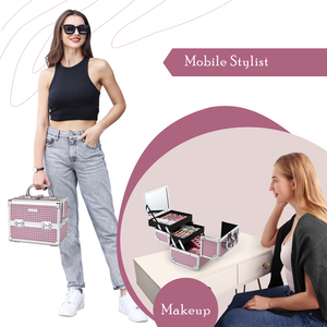 Valigetta <span class=keywords><strong>per</strong></span> Trucco Rosa Portatile con Specchio e Chiusura, Beauty Case da Viaggio, Organizer Rigido <span class=keywords><strong>per</strong></span> Cosmetici - Product Image 4