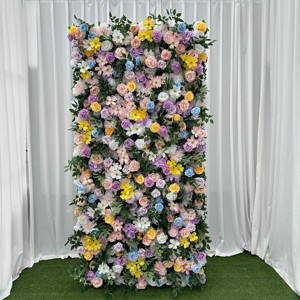 A-FW108 Artificial Rose Flower <b>Wall</b> for <b>Decoration</b> 3D Simulation Silk Roll up Cloth Flower <b>Wall</b> Big <b>Leaves</b> Plastic Flower <b>Wall</b> - Product Image 4