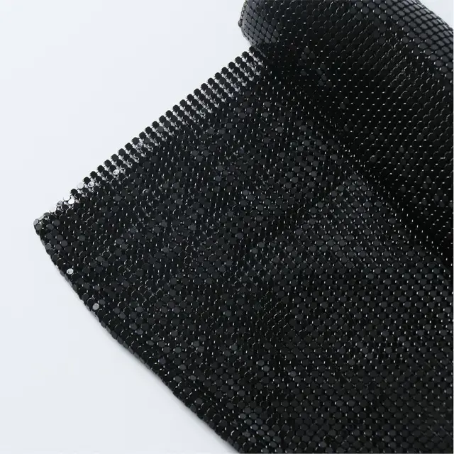 Trending Fashion Sparkle Shiny Black Metallic Glitter Fabric Aluminum Sequin Chainmail Metal Mesh For DIY Clothing