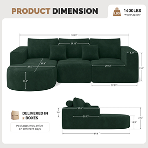 Canapé modulaire convertible extensible en forme de L avec fonction massage, idéal pour appartement moderne, avec siège profond et garnissage en éponge, ensemble en tissu. - Product Image 6