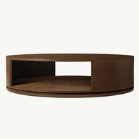 Table basse moderne ouverte en bois massif à grain naturel, design ovale, étagère ouverte, base flottante, table centrale pour salon