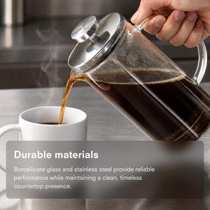 Cafetière à piston en plastique noir avec filtre, pichet à lait chaud de 600 ml avec couvercle pour le camping - Product Image 6