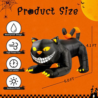 Décorations d'Halloween animées gonflables pour l'extérieur, chat gonflable, décorations effrayantes pour jardin, pelouse, cour, avec lumière LED intégrée