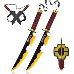 Épée Nichirin Demon Slayer en acier inoxydable de 43 cm, pas cher, <span class=keywords><strong>Tengen</strong></span> Uzui, décoration artisanale, ensemble de deux katanas avec fourreau en cuir PU - Product Image 1