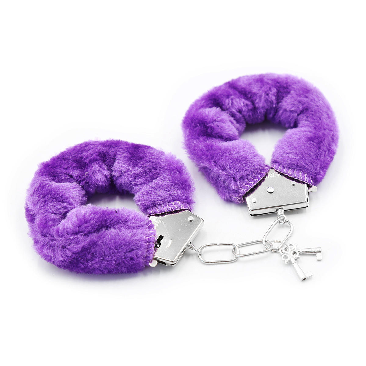 Purple plush realistic hand cuffs