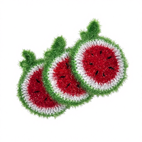 Éponge de nettoyage en maille crochetée à la main, adorable pastèque avec feuille, éponge à vaisselle