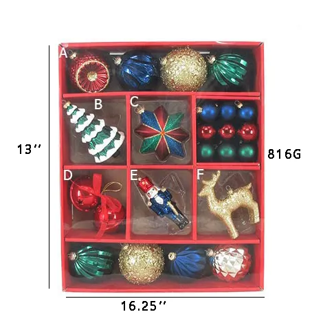 Senmasine conjunto de decorações, 35-130mm 34 pçs de plástico à prova de quebra para árvore de natal, ornamento de bola