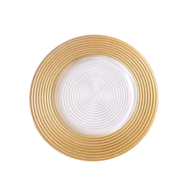 Wholesale Modern Glass Dinner Plate Set Fancy Decorative Glass Plates with Gold for Wedding and Party Cold Cut Steak Salad