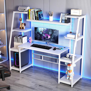 Rak buku kayu padat sederhana komputer meja dapat diatur portabel rak buku dua Esports kantor kamar tidur penyimpanan logam terintegrasi termasuk - Product Image 4