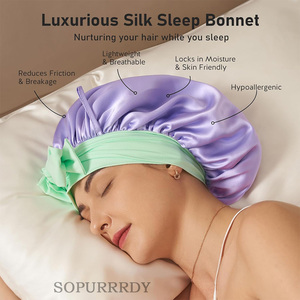 Custom Logo Party Gifts 22 Momme Silk Bonnet Large Double Layer Hair Wrap with Tie Band Silk Bonnet for Sleeping Women <b>Favors</b> - Product Image 2