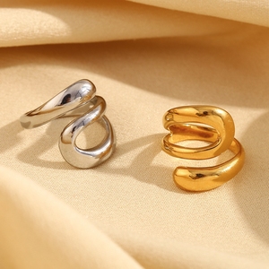 Joyas de diseño único europeo y americano Ins, acero inoxidable chapado en oro de 18 quilates, anillo de serpiente Abierto francés de tres capas - Product Image 3