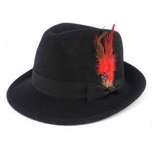 Chapeaux Fedora bleus pour hommes, chapeau de cowboy Fedora avec plume, haute qualité et prix raisonnable, style intemporel, 100% acrylique imprimé - Product Image 4