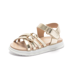 Gold Open Toe Rhinestone Buckle Platform Sandals Hook Loop Casual Summer Fashion Trend <strong>Shoes</strong> for Baby Girls - Product Image 1