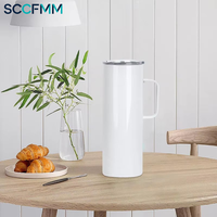 Gobelets à sublimation en acier inoxydable, isolés sous vide, 20 oz, avec poignée, thermos, pour garder les boissons chaudes/froides, bouteille d'eau pour impression DIY
