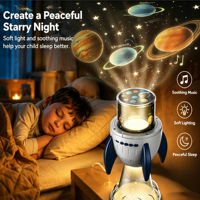 Mini projecteur de galaxie solaire USB 2-en-1, veilleuse LED en forme de fusée, lampe projecteur de galaxie