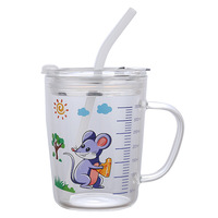 Tasse à eau en verre transparent avec échelle enfants enfants dessin animé tasse en verre de lait avec paille et poignée de couvercle en Silicone