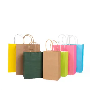 휴대용 컬러 크래프트 종이 가방 재활용 포장 밀크 티 배달 베이킹 환경 친화적 인 선물 의류 포장