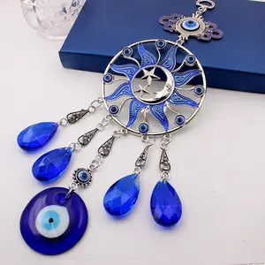 Kingcome Blue Crystal Pendant Turkey Evil Eye Home Office Wall Decor Devil's Eye Dream Catcher Star Moon Large Wall Hanging