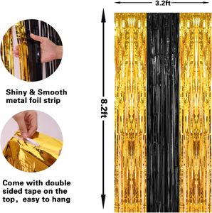 Folyo Perde Gümüş Siyah Altın Gül Altın Simli Işıltılı Saçaklı Su Geçirmez Toksik Olmayan Noel Doğum Günü Düğün Partisi Fonu - Product Image 4