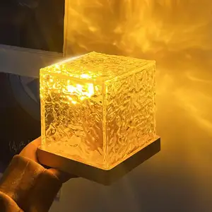 LED Square Crystal table Lamp 16 Colors Diamond Desk Lamps for Bedroom Plug in RGB Touch Rotating Water Pattern Night Light