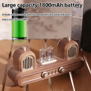 Çift Retro BT hoparlör kablosuz 1800mAh şarj edilebilir FM 2 ortam ışıkları ile radyo hoparlör ahşap tahıl BT hoparlör - Product Image 4