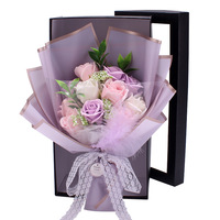 Buket Mawar Sabun Buatan Warna Ungu Wangi dalam Kotak Hadiah PVC untuk Hari Valentine, Hari Ibu, Pernikahan, dan Lamaran