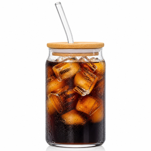 Vaso de vidrio de borosilicato OEM al por mayor con tapa de bambú y pajita, vaso personalizado con forma de lata de refresco para <span class=keywords><strong>caf</strong></span>é helado, zumo y bebidas - Product Image 6