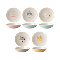 Ensemble de bols en céramique pour chat de 5,5 pouces de large, 5 assiettes colorées pour chatons, motifs mignons, nourriture humide, eau sèche, moustaches, outils de mesure