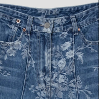 Pantalon large à fleurs, bleu imprimé, élastique, coupe droite, jean large pour femmes