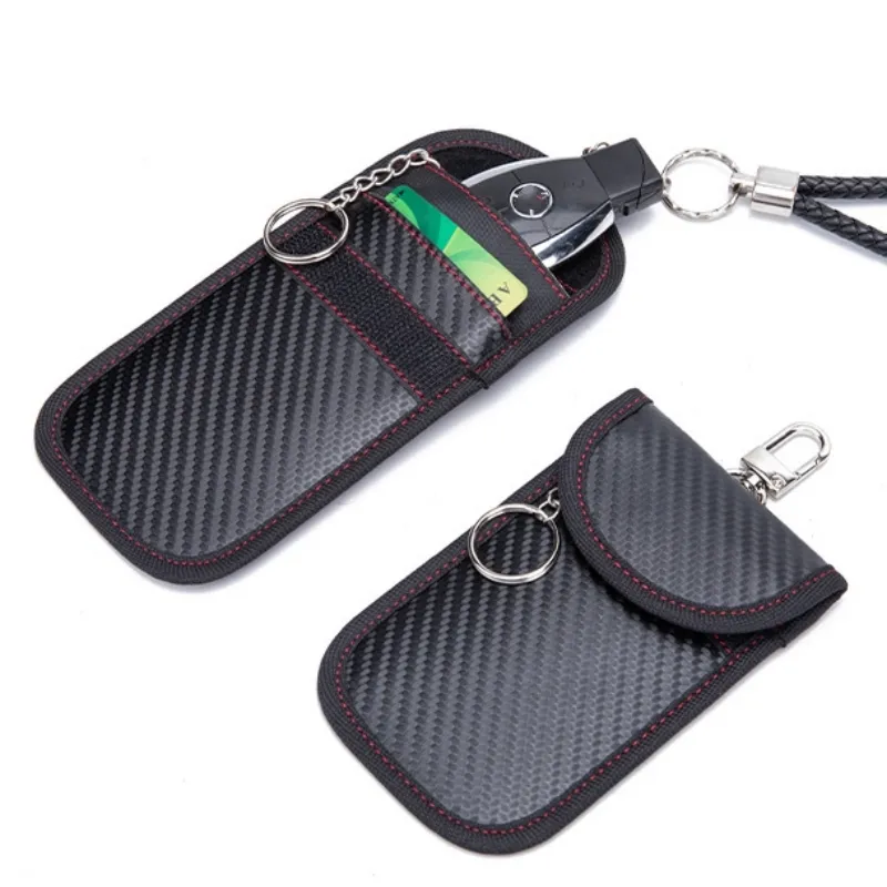 Business and Fashion Style RFID EMI Faraday Signal Blocking Boxes PU Carbon Fiber faraday pouch for car keys