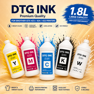 Encre Pigment DTG pour Imprimante Brother GTX 423 424 422 CMYK Blanc 1,8L Compatible Coton Polyester Toile Denim Vente en Gros - Product Image 1