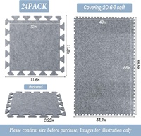 Lot de 24 dalles de moquette emboîtables, feutre insonorisant haute densité, tapis de sol en puzzle pour la protection des sols en bois dur et la réduction du bruit