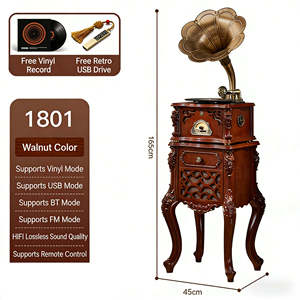 Mueble de Radio Tallado Ornamentado de Pie para el Hogar, con Tocadiscos de 3 Velocidades, Receptor BT Inalámbrico, Estilo Mueble Antiguo, Sistema de Audio - Product Image 3
