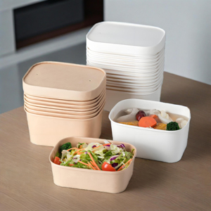 Bol à soupe en papier jetable, gobelets en papier, contenants alimentaires biodégradables, à emporter, restauration rapide, bol à salade en papier kraft avec couvercles - Product Image 4