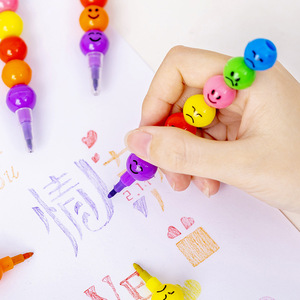 Crayons empilables à <span class=keywords><strong>visage</strong></span> souriant, crayons effaçables pour enfants, sans impression, crayons de couleurs mélangées empilables - Product Image 3