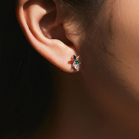Anting-Anting Perak 925 Sterling Berbentuk Bunga Pelangi Warna-Warni dengan Zirkonia Kubik Segitiga untuk Wanita Perhiasan Berkualitas